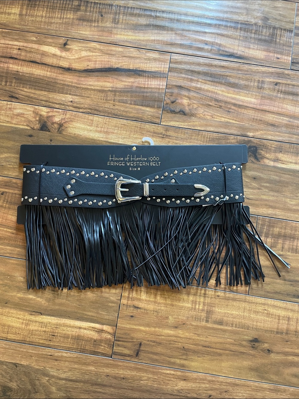 House of Harlow 1960 Black Studded Fringe Western Belt